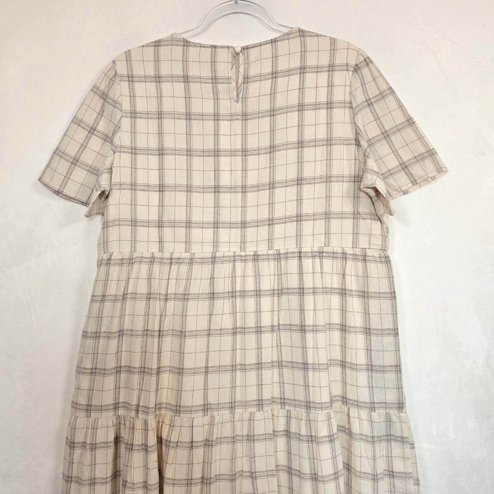 Tea n Rose Plaid Dress Womens Medium Cream Cottagecore Boho Minimalist Academia - Picture 15 of 16
